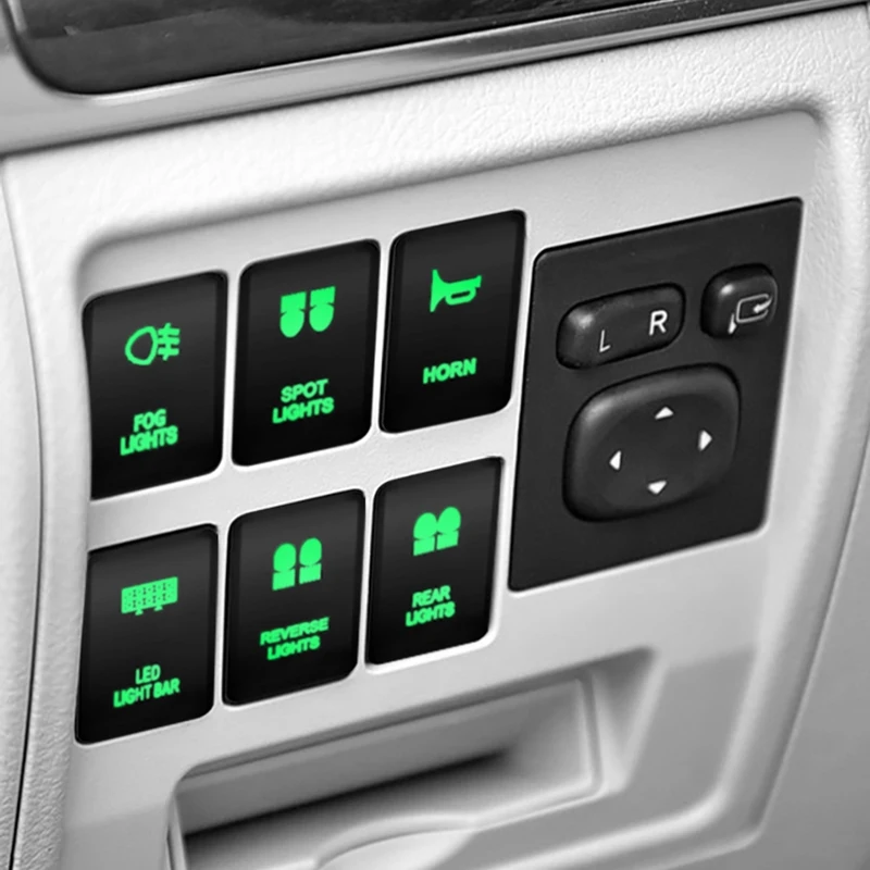12V Dual Green Led Illuminated Push Switch Front / Rear Diff Lock Button Switch for Toyota Landcruiser RVA4 Hilux Tundra 4Runner