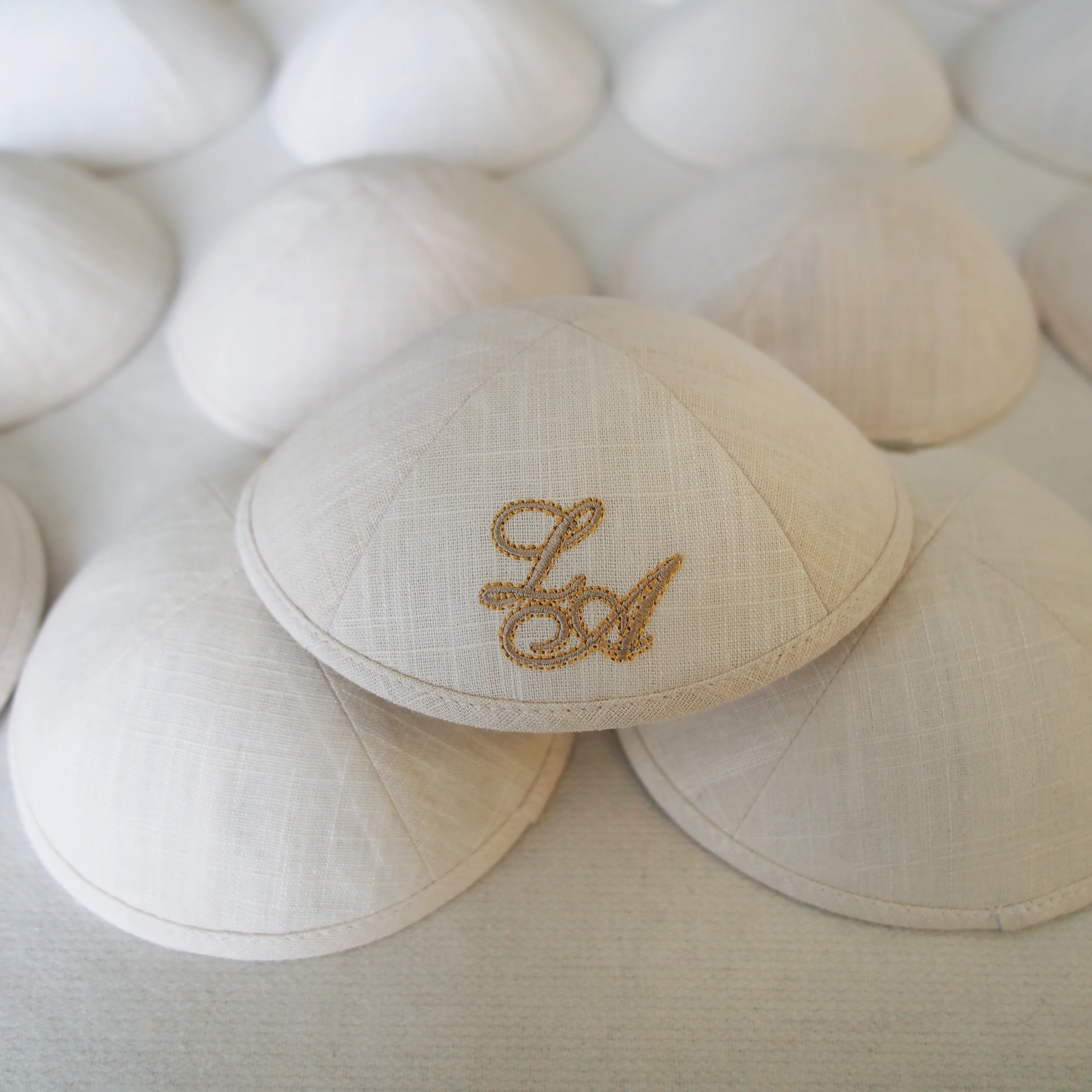 ivory white linen wedding blanket orange yellow edging custom embroidery kosher wedding blanket