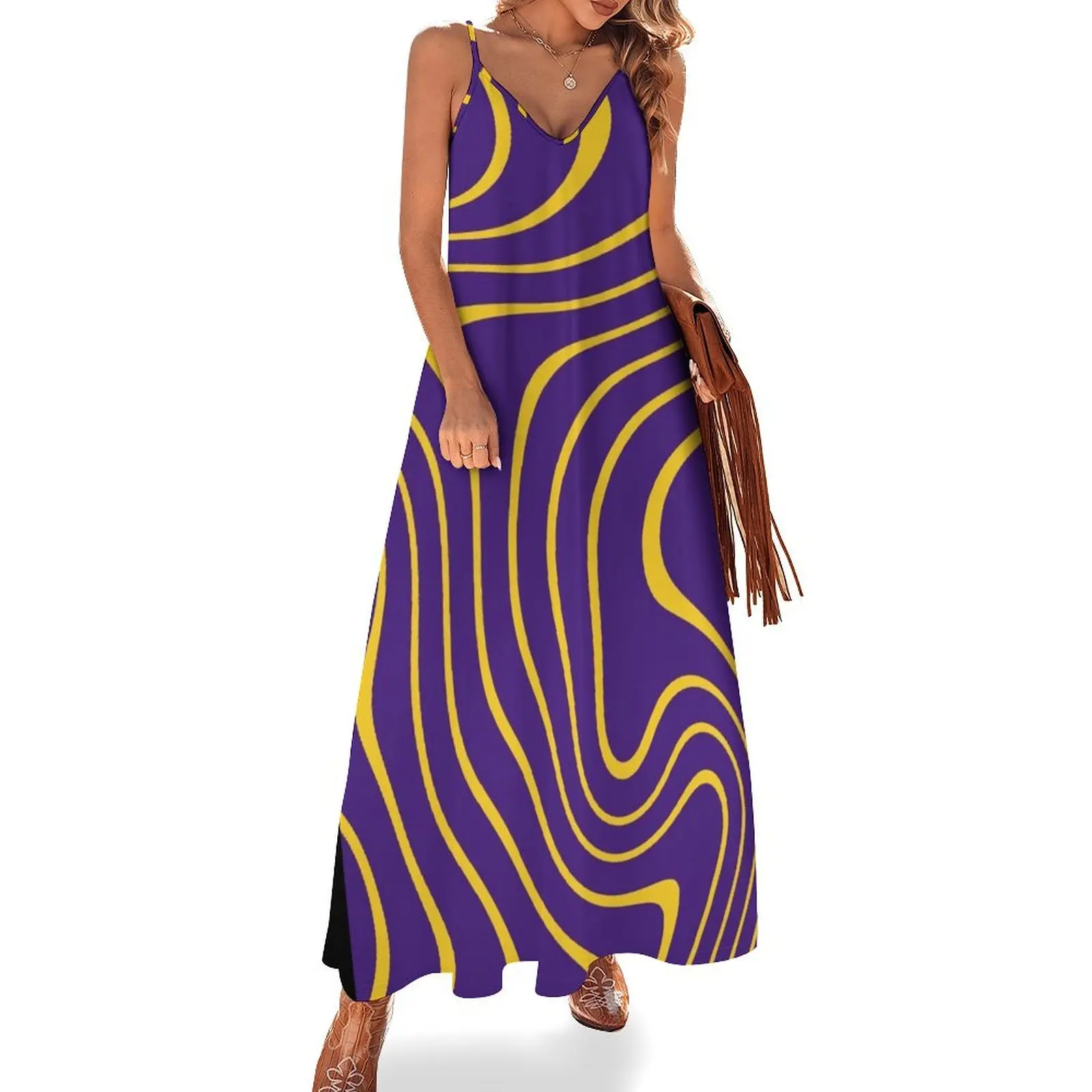 

Purple and Gold Tailgate Swag - Wavy Sleeveless Long Dress clothes for women clothing women summer 2025 Dress