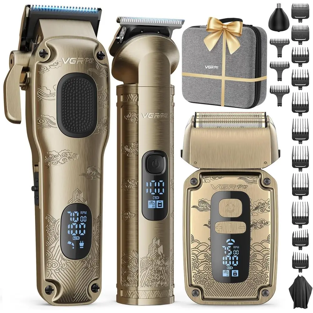 4-Speed Waterproof Electric Shaver for Men, Professional Beard Trimmer, LED Battery Indicator, Suitable for Home and Salon Use