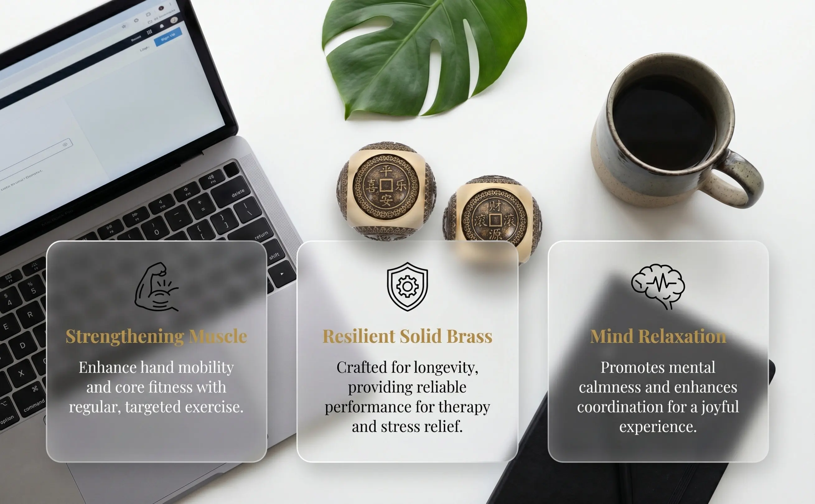 2Pcs Brass Hand Exercise Balls Metal Baoding Balls Six-Sided Pattern Stress Relief Muscle Strengthening Hand Massage Relaxation