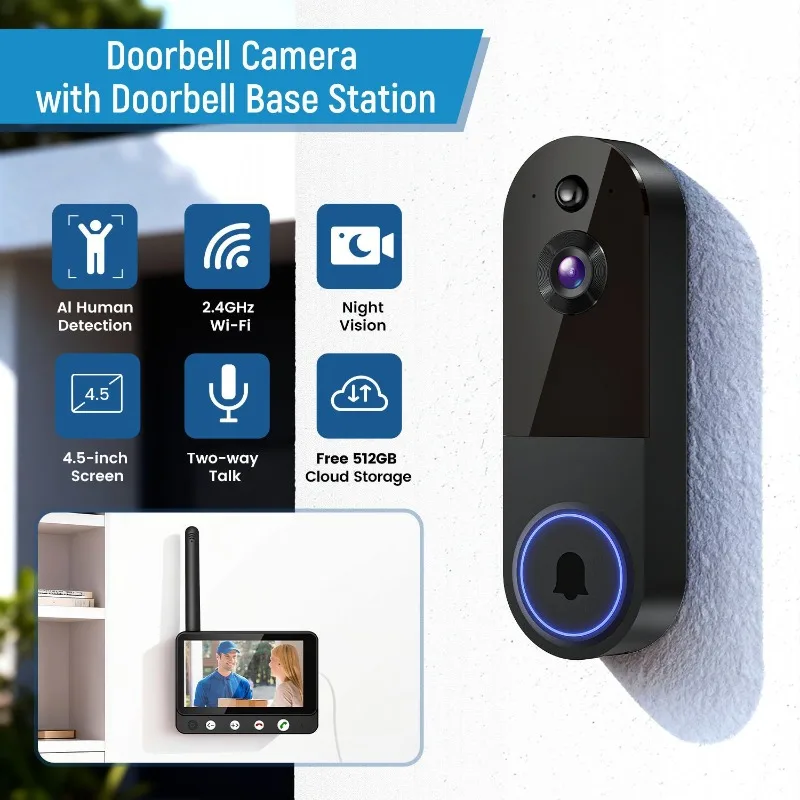 

Беспроводной дверной звонок 1080P, камера ночного видения, беспроводной видеодомофон, обнаружение движения, двусторонний аудио-видео дверной звонок, домашний офис