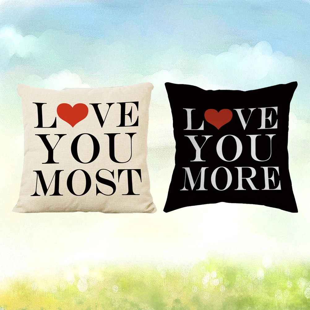 

2Pcs Couple Pillow Covers Linen Romantic Letter Design Valentine Day Decorative Pillowcase Home Decor Gift Cushion Cover