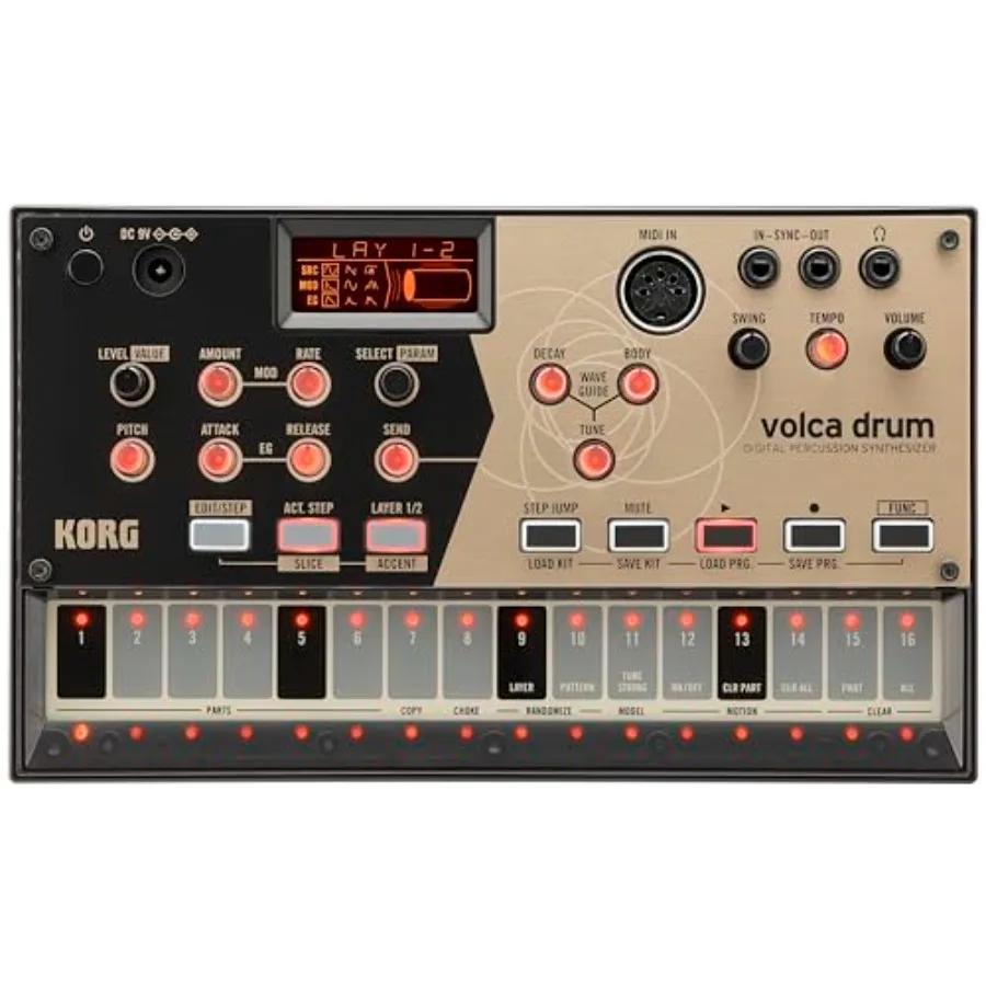 

Цифровой перкуссионный синтезатор Volca Drum с 16-ступенчатым секвенсором и функцией Active Step
