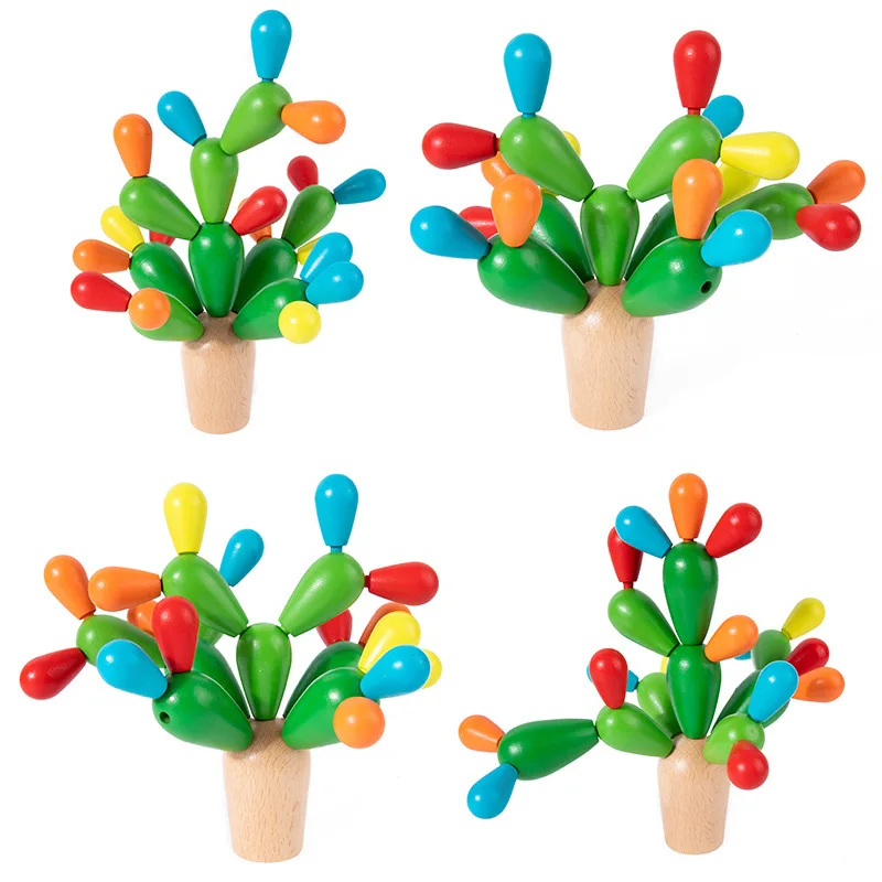 Colorful Cactus Wooden Blocks, Durable & Drop-resistant, Educational Assembling Toys for Kids & Parent-Child Play
