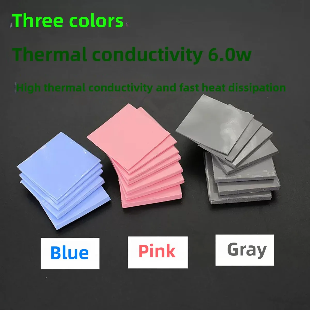 6W/m·K Thermal Conductivity Silicone Heat Pad Red Blue Grey, 20×20/25×25/30×30mm CPU Thermal Cooling Silicone Pad