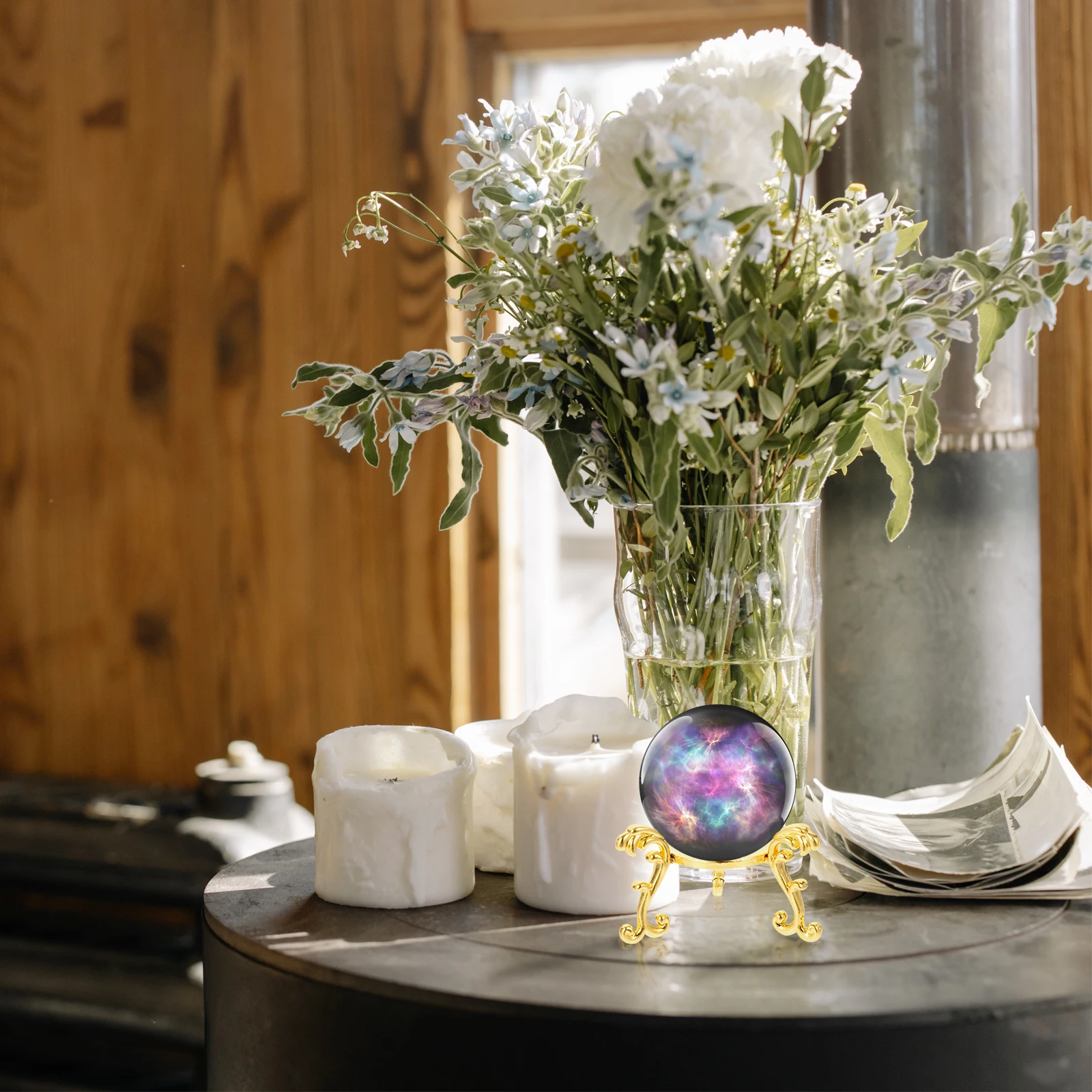 

Crystal Ball Alloy Base Metal Tray Sphere Display Globe Rack Ball Display Stand Small Desktop Decor Home Art Craft