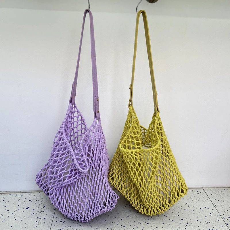 Hollow Out Weave Beach bucket Bags For Women Luxury Designer Handbag And Purses 2024 New In Casual With Inner Pocket Shoulder