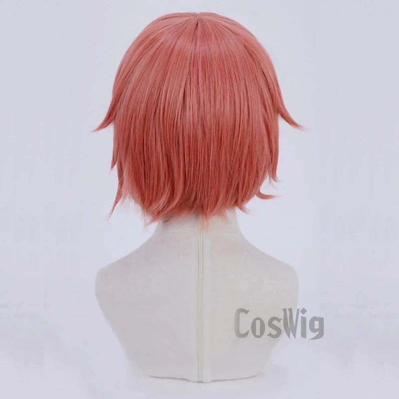 Anime Doki Doki Literature Club Sayori Short Pink Red Heat Resistant Hair Cosplay Costume Wigs + Bow Hairpin + Free Wig Cap