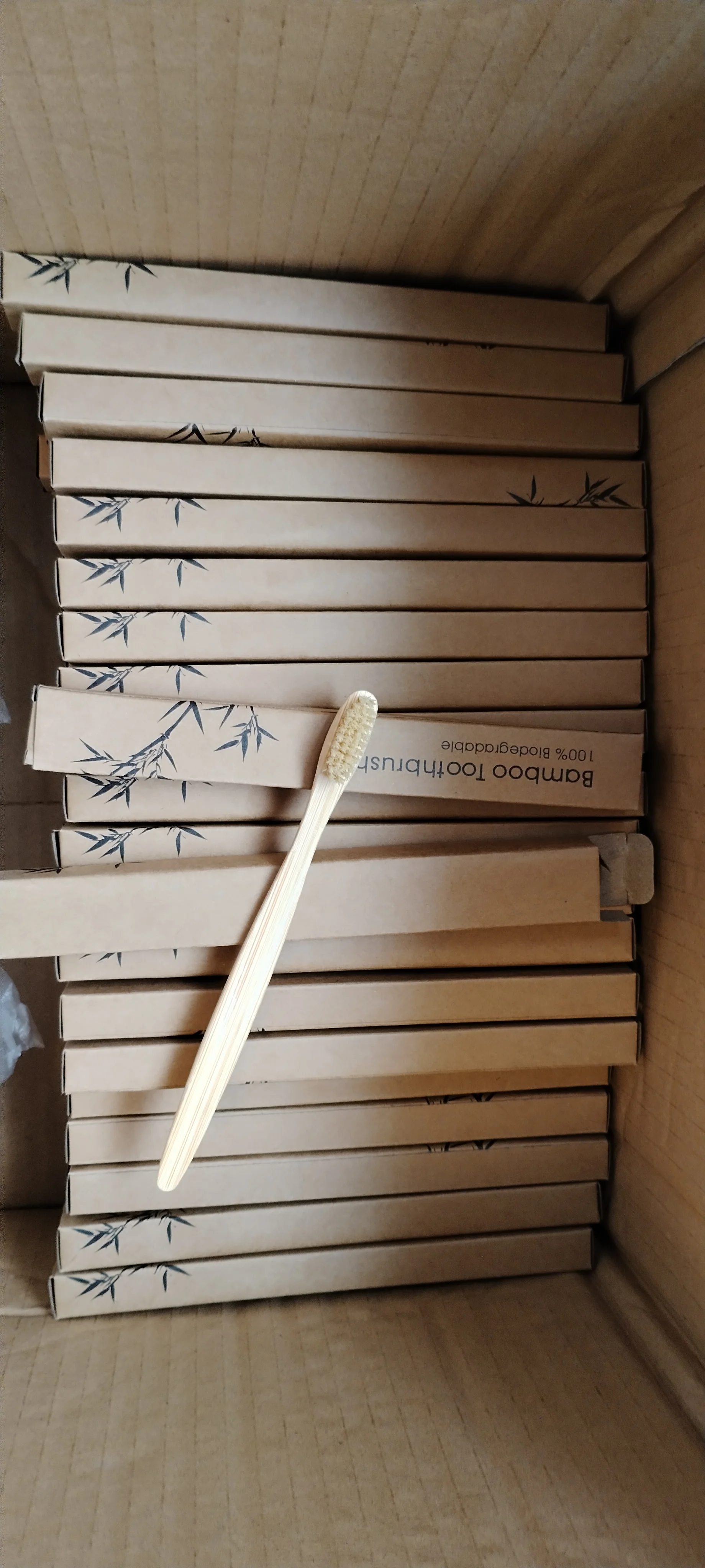 100PACK Bamboo Toothbrush with Boar Bristles Compostable Eco-Friendly Biodegradable Wooden Toothbrushes with Individual  Package