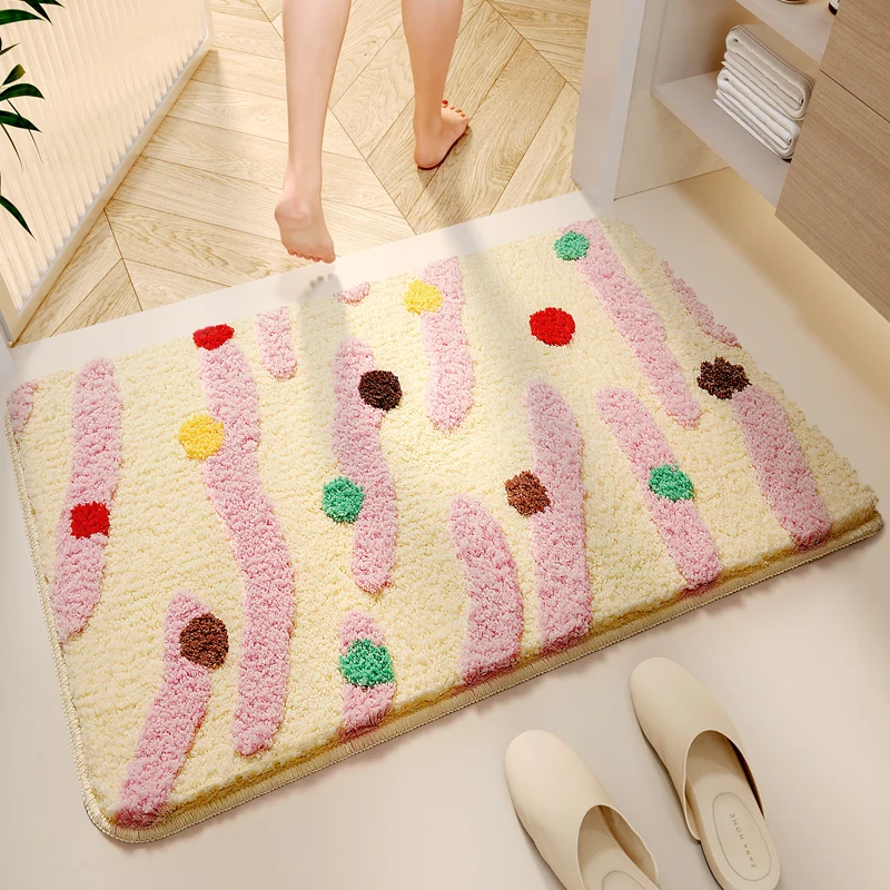 VIKAMA Candy Color Clash Floor Mat Soft Skin Non-Slip Room Entry Foyer Living Room Multi-Scene Wave Color Dots Ins Style Decor