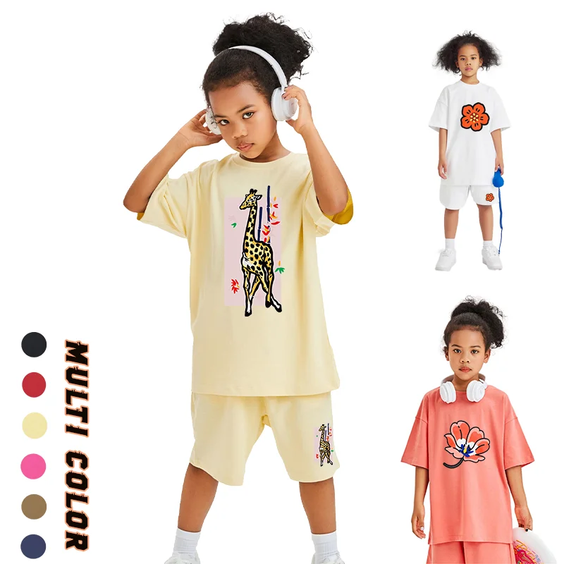 Girls Summer Clothes 2024 New Designer Kids Casual Wear Cotton Short sleeved T-shirt Sets Flower Print Shorts Children Outfits