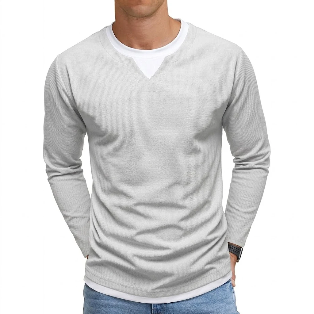 New Long Sleeve T-shirts for Men Casual Luxury Tshirt Waffle Crew Neck Sweatshirt Hoodie Men Poleron Breathable Clothes for Man