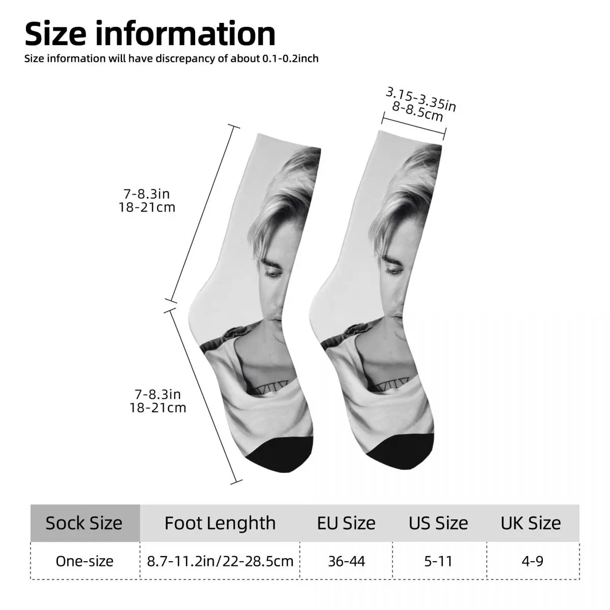 Chaussettes Justin Bieber pour hommes et femmes, polyester, décontracté, pop, chanteur canadien, Harajuku, printemps, été, automne, hiver, cadeau