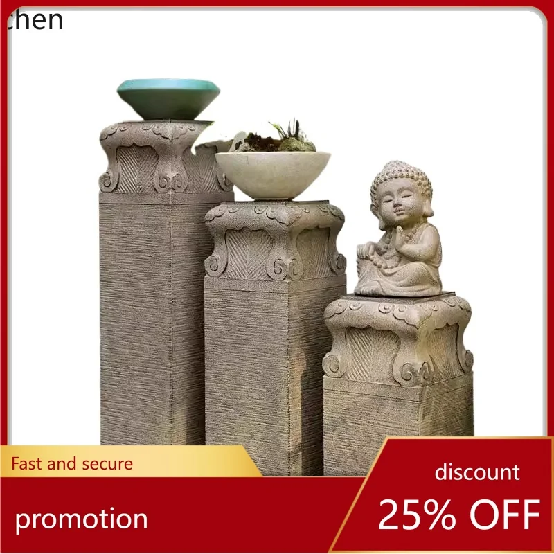 HT courtyard outdoor floor antique stone column cement base bonsai shelf auspicious cloud column stone pier town house