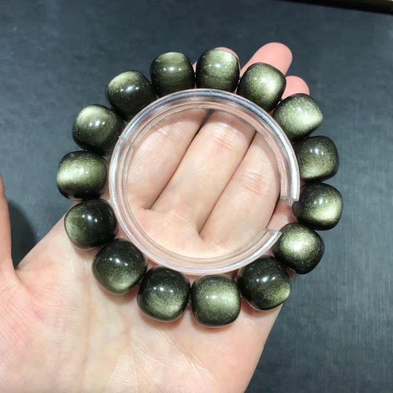 

Mexican Natural Obsidian Old-Style Bead Single-Loop'S Eye Bracelet Men