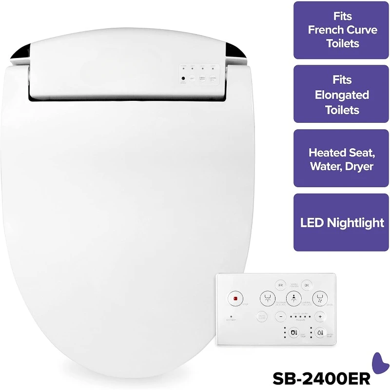 SB-2400ER Electric Bidet Seat for Elongated Toilets and French Curve Toilets with Remote Control, LED Night Light, Heated Seat