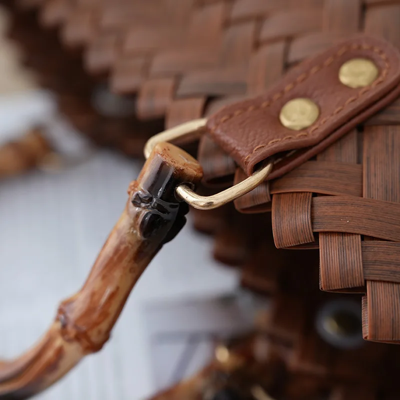 New Rattan Handbag Retro Simple Bamboo Tote Bag Large Capacity Shopping Fashion Woven Bag - Image 3