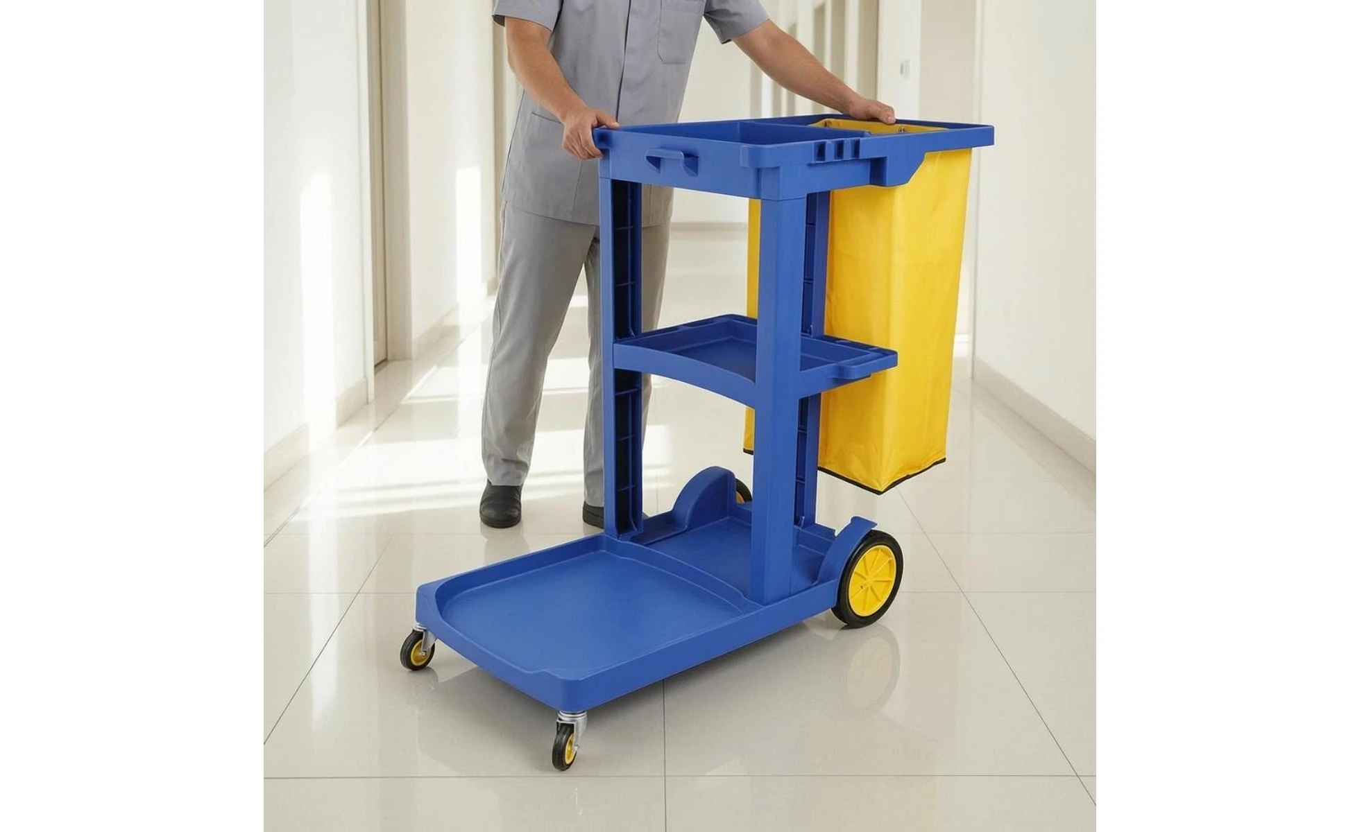 Rolling Cleaning Trolley Textile Storage Bag Cleaning Trolley Household Organizer Raised Shelf Lower Tray