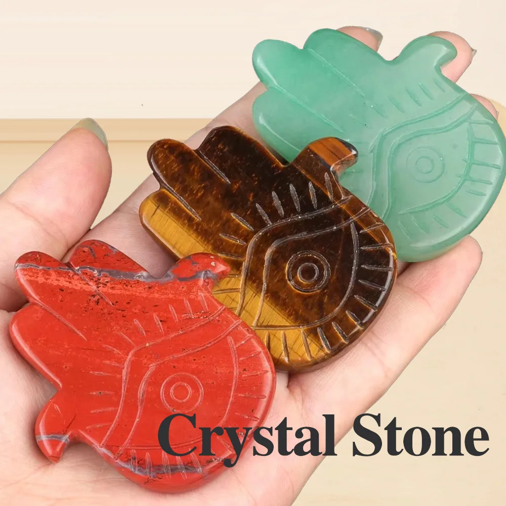 

Crystal Stone Ornaments Palm Shape Natural India Agate Clear Quartz Beads Healing Energy Jewelry Accessories Home Decorations