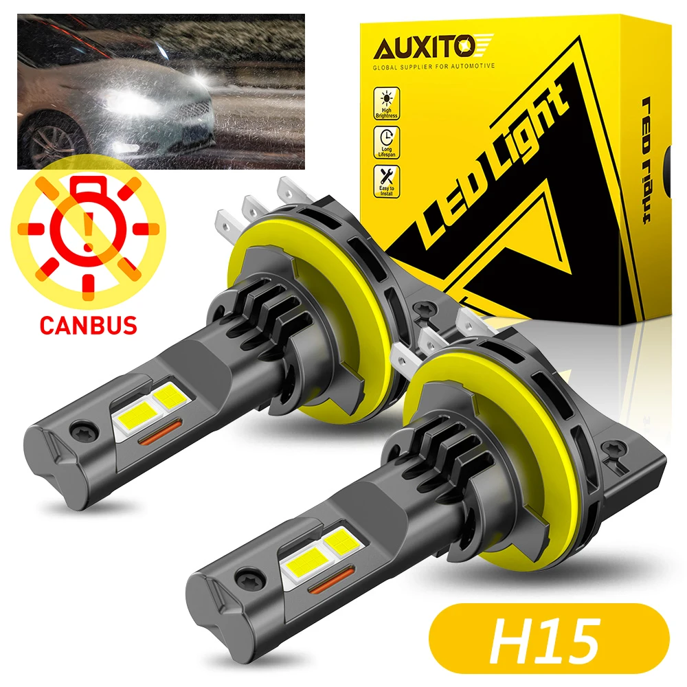 2 pçs auxito h15 led farol turbo canbus anti erros holofotes para volkswagen golf 6 7 ford audi skoda feixe alto drl branco 12v