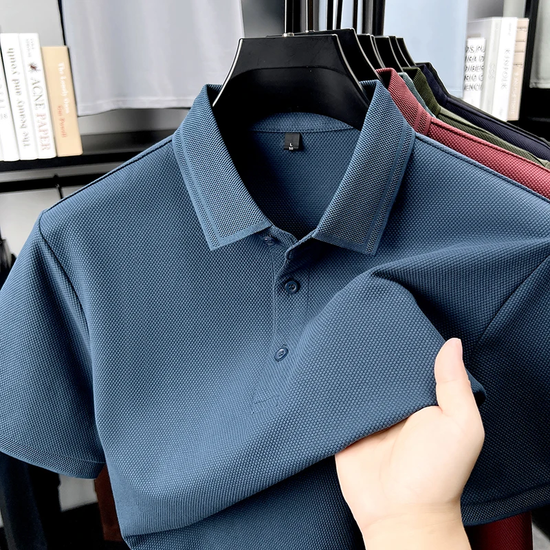Summer 2025 New Style Men's Short-Sleeved Polo Business Casual Comfortable Soft-Fitting Solid Color Men's Clothing T-Shirt