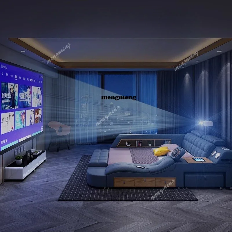 

Modern Upholstered Bed Headboard Massage Leather Storage Bed Tatami Double Deluxe Camas De Matrimonio DormitorioX