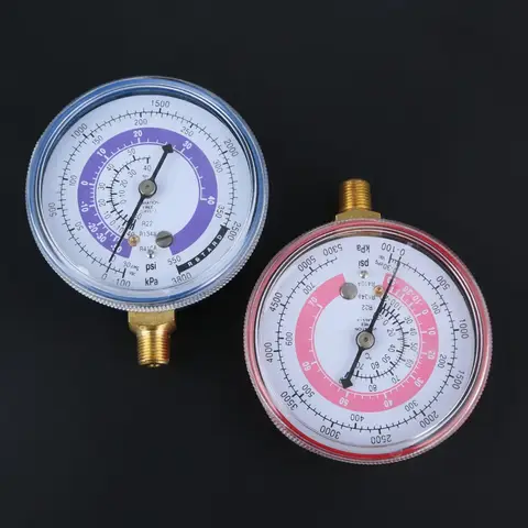 에어컨 냉매 R134A R22 R410A 고압 저압 게이지, PSI KPA 냉동 압력 게이지 냉각수 레드 & 블루, 2 개