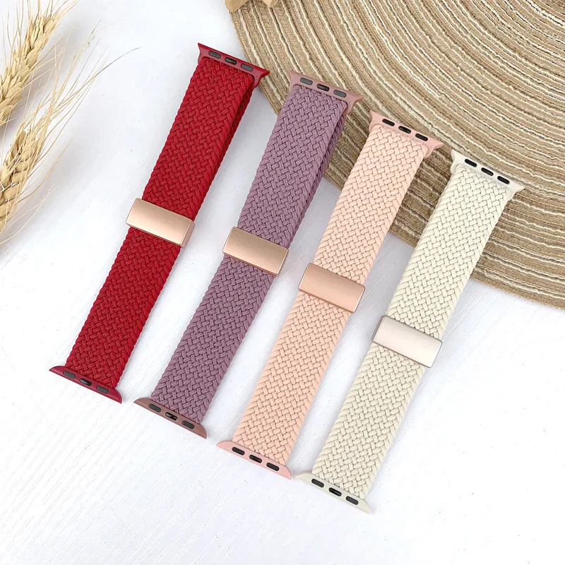 Nylon Strap For Apple Watch Band 44mm 40mm 45mm 49mm 41mm 44 mm magnetic buckle Braided Bracelet iWatch series 9 se 7 3 8 Ultra