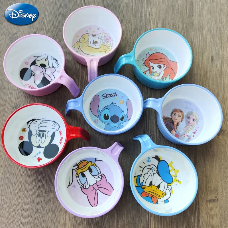 Disney Stitch Dinnerware Sets Cartoon Donald Daisy Duck Kawaii Rice Bowl Spoon Fork Kids Handle Soup Noodle Bowl Baby Tableware