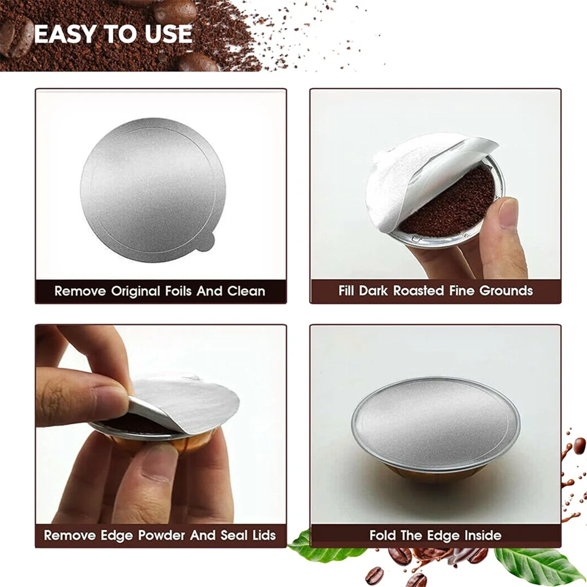 Aluminum Foil Lids for Reusing Nespresso Capsules - for Vertuoline and Vertuo - Reusable Coffee Pod Covers (100 Pcs) TQ