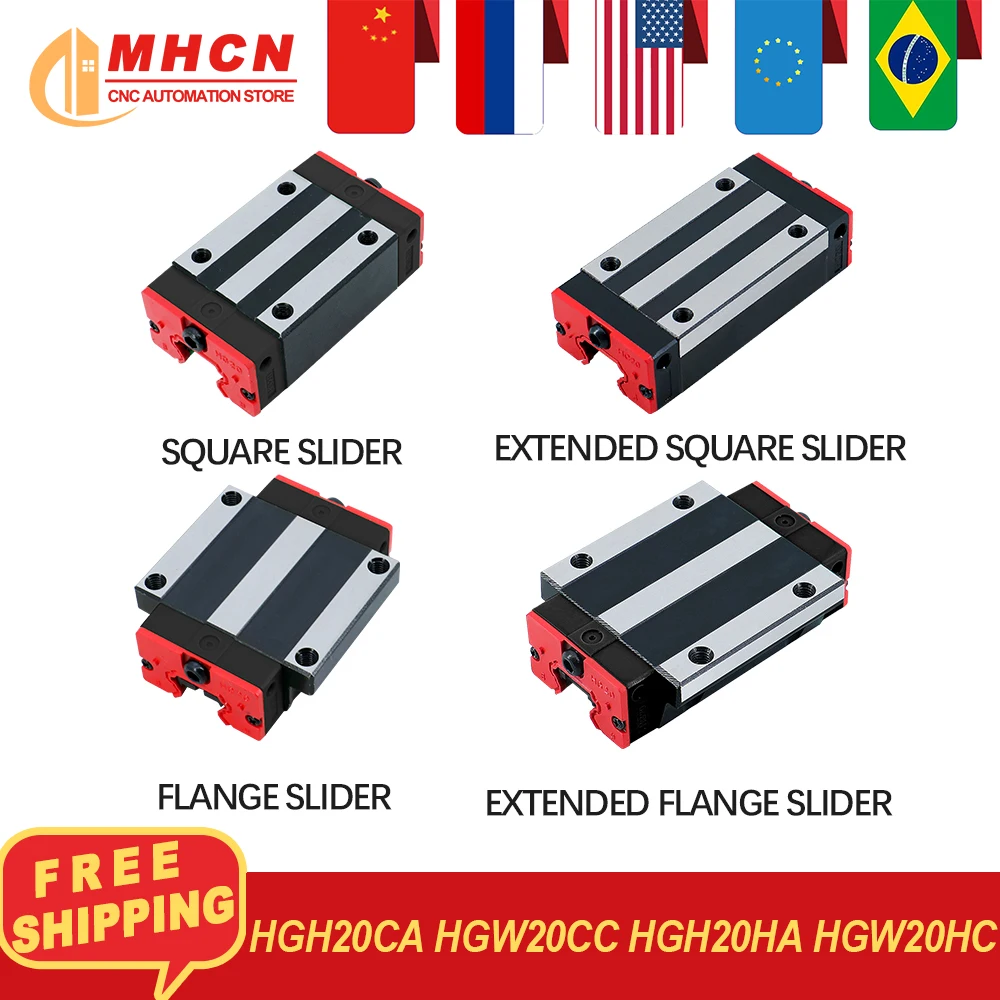 MHCN 4PCS/Lot HGH20CA HGW20CC HGH20HA HGW20HC Blocks Ordinary/Steel for HGR20 Linear Guides for CNC Parts