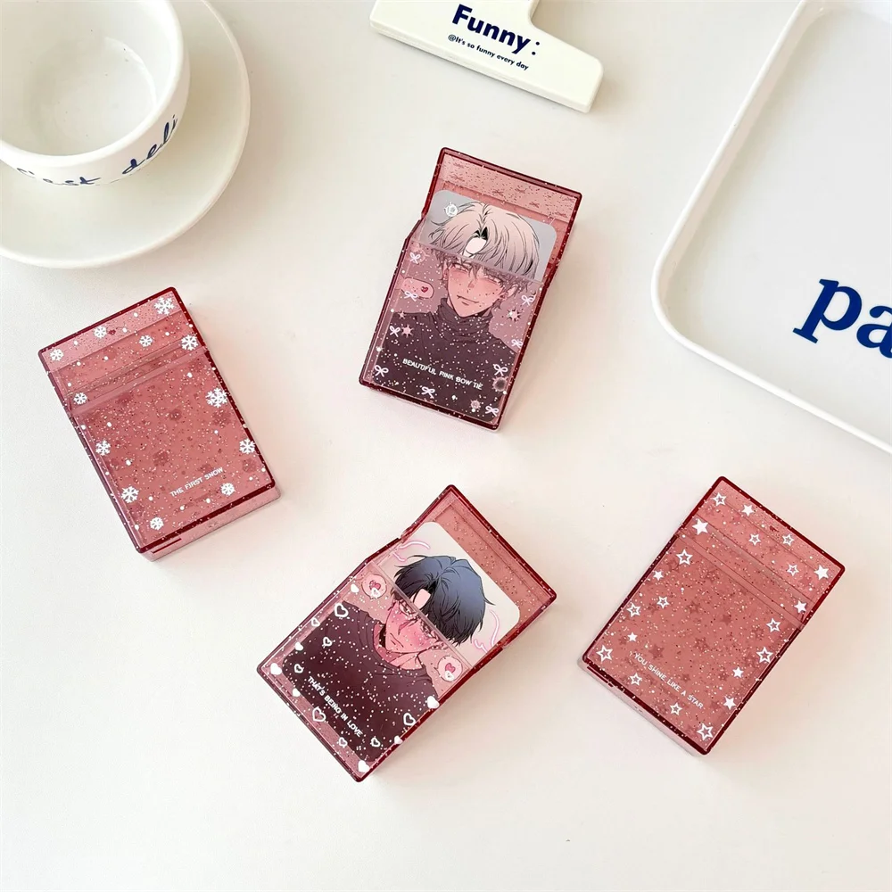 Transparent Glitter Star Bow Photocard Organizer Box Game Cards Storage Box Idol Kpop Albumes Photo Card Case Collection