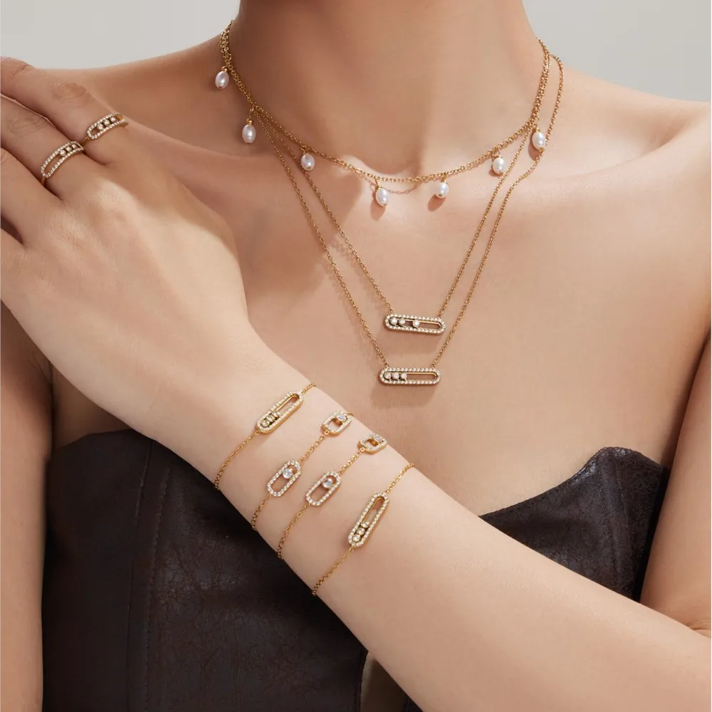 3-teiliges Schmuckset mit Zirkonia-Halskette, Armband und Ring für Damen, 18k vergoldeter Edelstahl, Ketten, Armbänder, Ringe