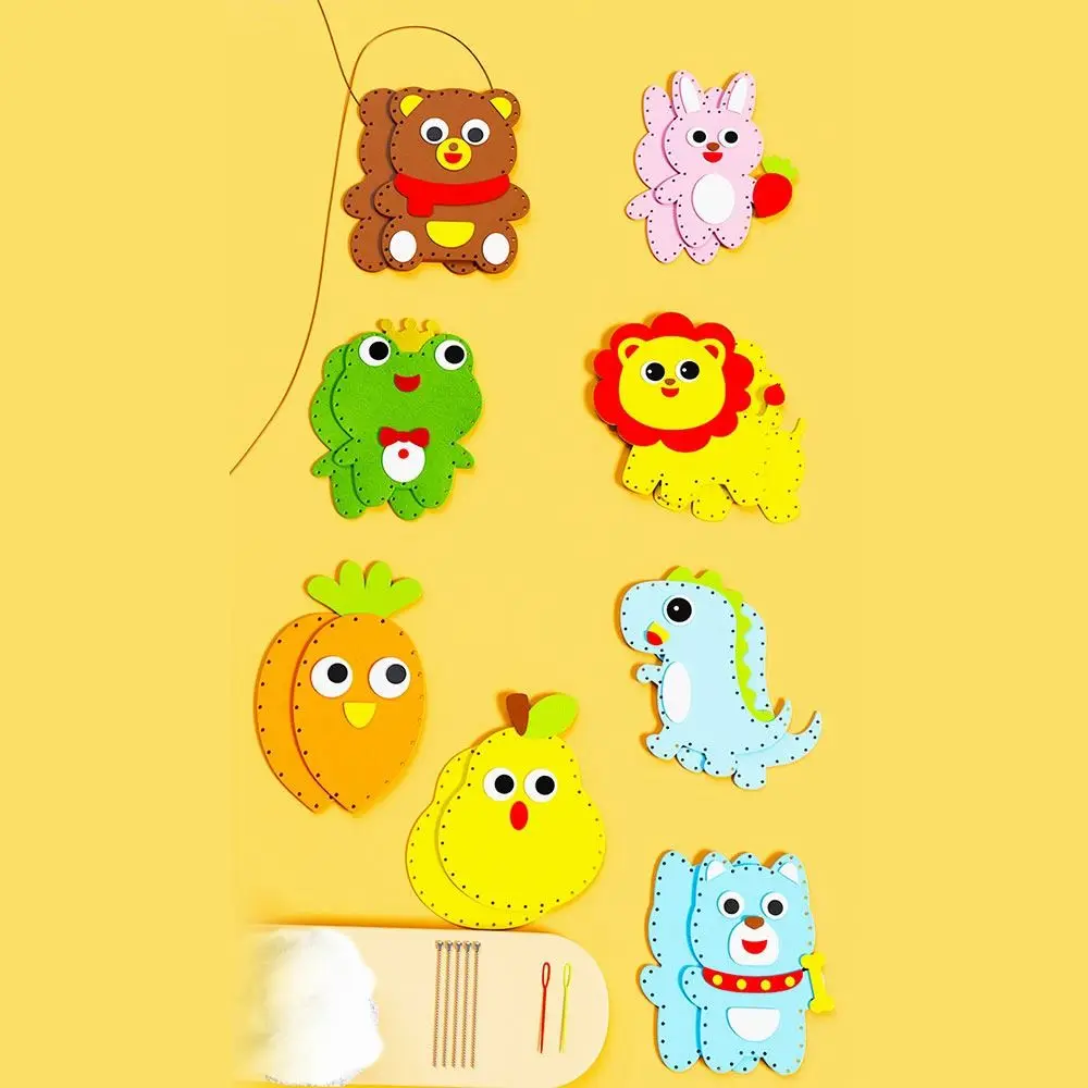 Multicolor DIY Sewing Cartoon Bear Rabbit Simple Operate Cartoon Animal Hand-eye Coordination EVA Sewing Material Kit Gift