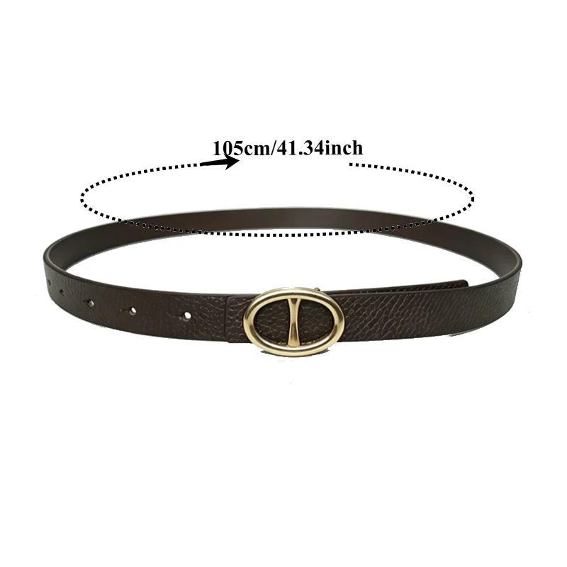 Korean-Style Oval Metal Buckle Women’s Slim Leather Belt Fashionable Alligator-Embossed Commuter Belt for Elegant Dresses