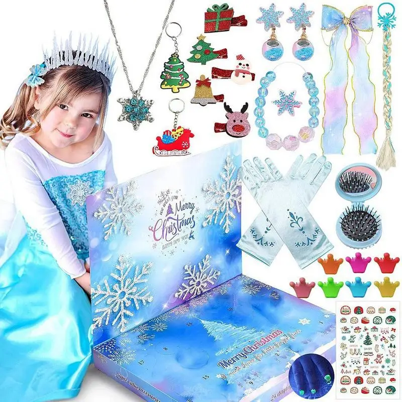 

Girls Christmas Advent Calendar Princess Jewelry Set 24 Days CountdownGift Set Christmas Princess Dress Up Accessories Gift Box