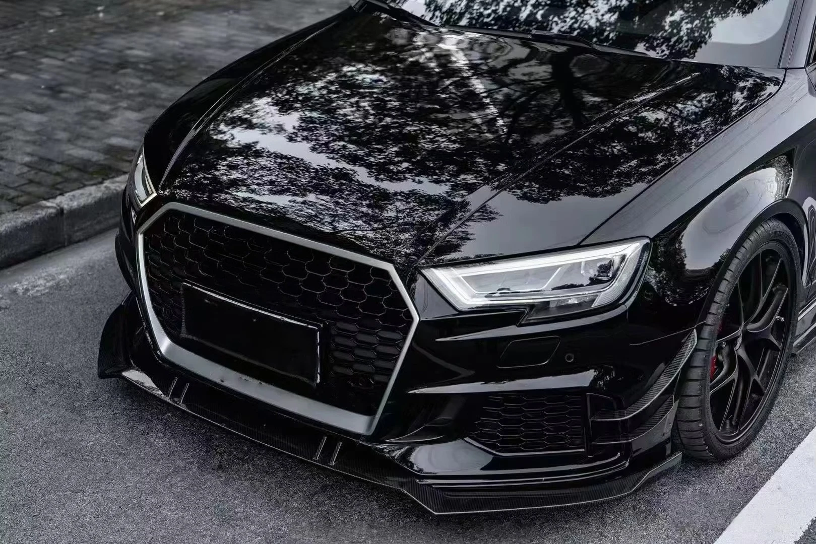 RS3 2017-19-Fit Premium Aero Dry Carbon Fiber Front Bumper Lip