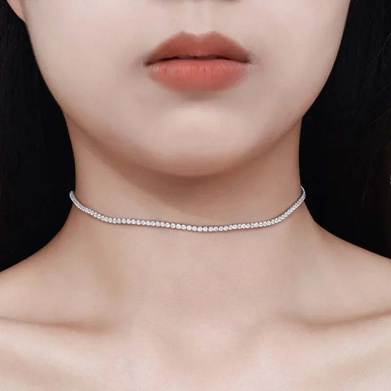 QIBAOKU 2mm 0.03CT D Color Moissanite Tennis Necklace for Women Lady GRA S925 Silver Plated 18K Gold Chain Choker Necklaces 2026