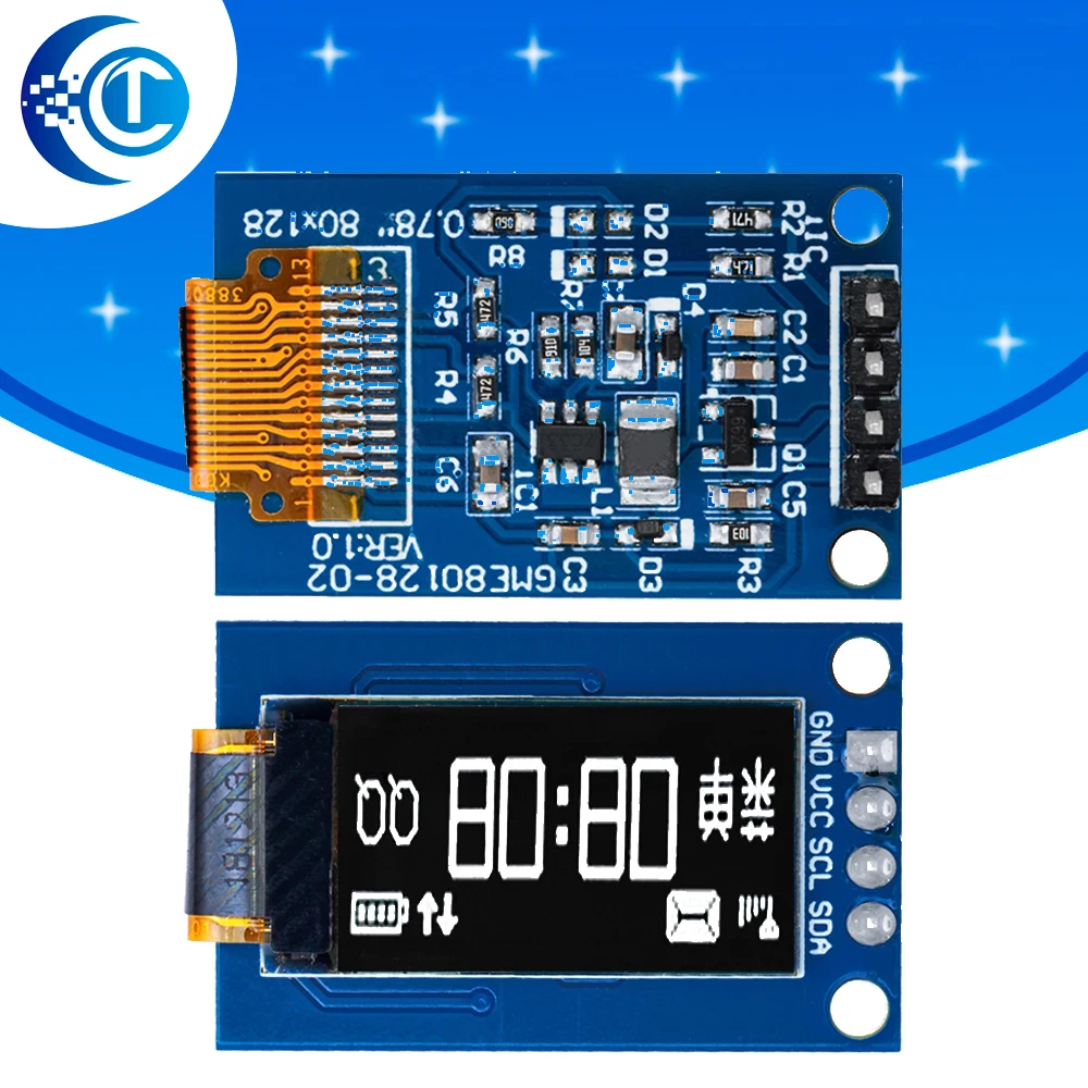 0.78 inch OLED Display LCD Screen Module 0.78" White Color Resolution 128*80 SPI Interface SH1107 driver 128X80 for arduino