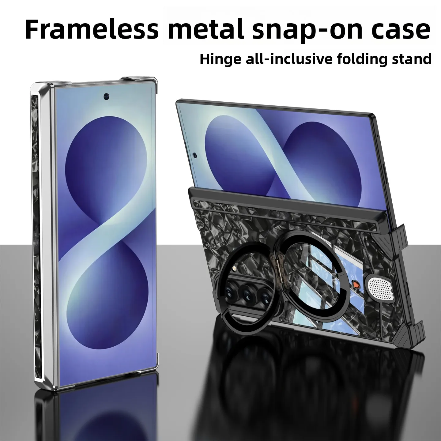Unique Magnetic Case For Samsung Galaxy Z Fold 8 Ultra Marble Glass 360° Rotating Bracket Back Central axis Protection Cover