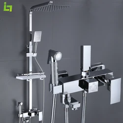 Stainless Steel Shower Faucet Set Rainfall Sliver High Quality All Metal Bathtub  Mixer Tap 4-way With Bidet