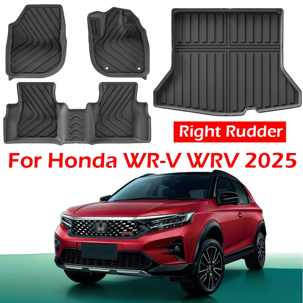 

RHD Car Floor Mats for Honda WR-V WRV 2025 Trunk Pad TPE 3D Waterproof Protective Auto Accessories Black ﻿