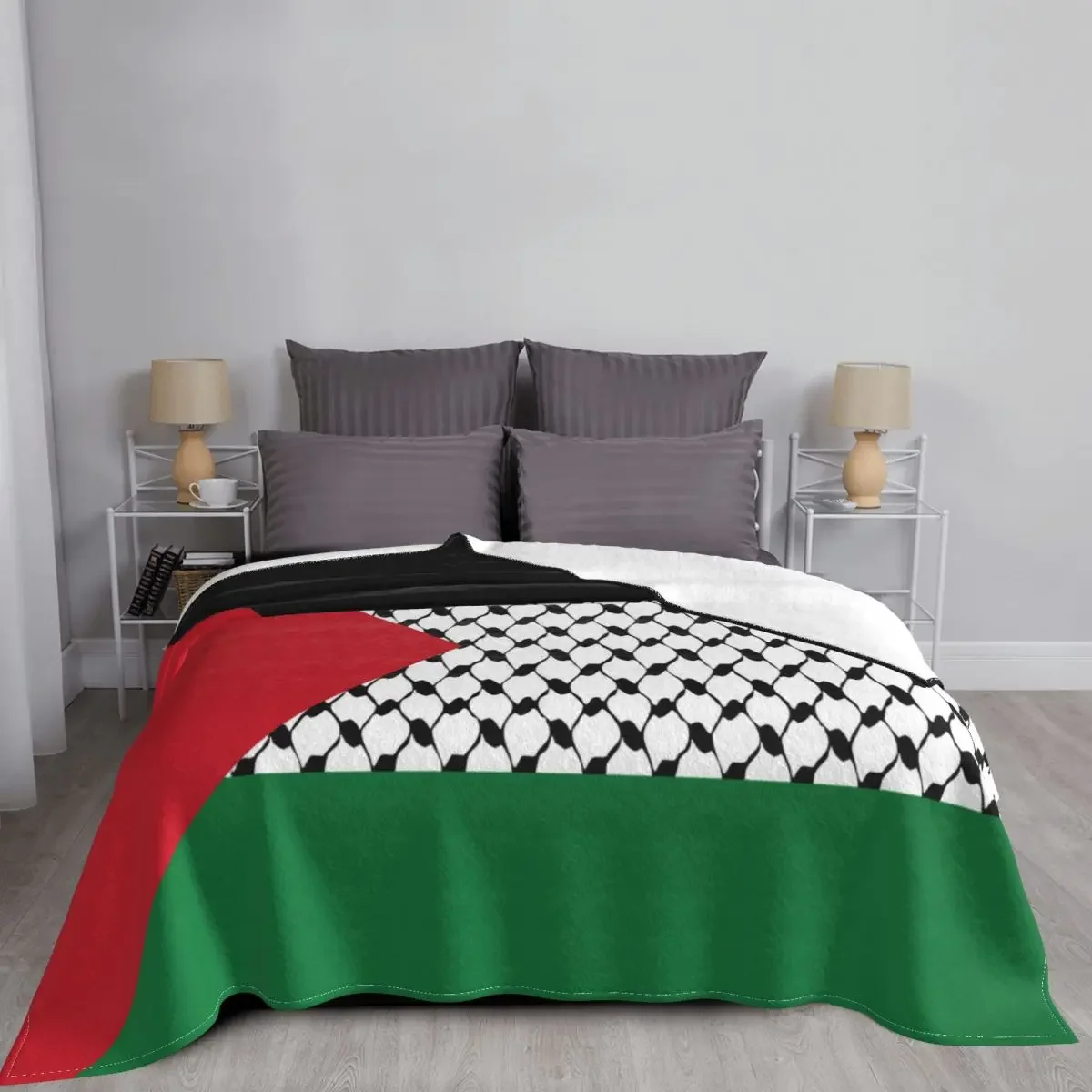 Palestine Flag Flannel Blanket Palestinian Hatta Kufiya Keffiyeh Pattern Throw Blanket for Bed Sofa Couch 125*100cm Quilt