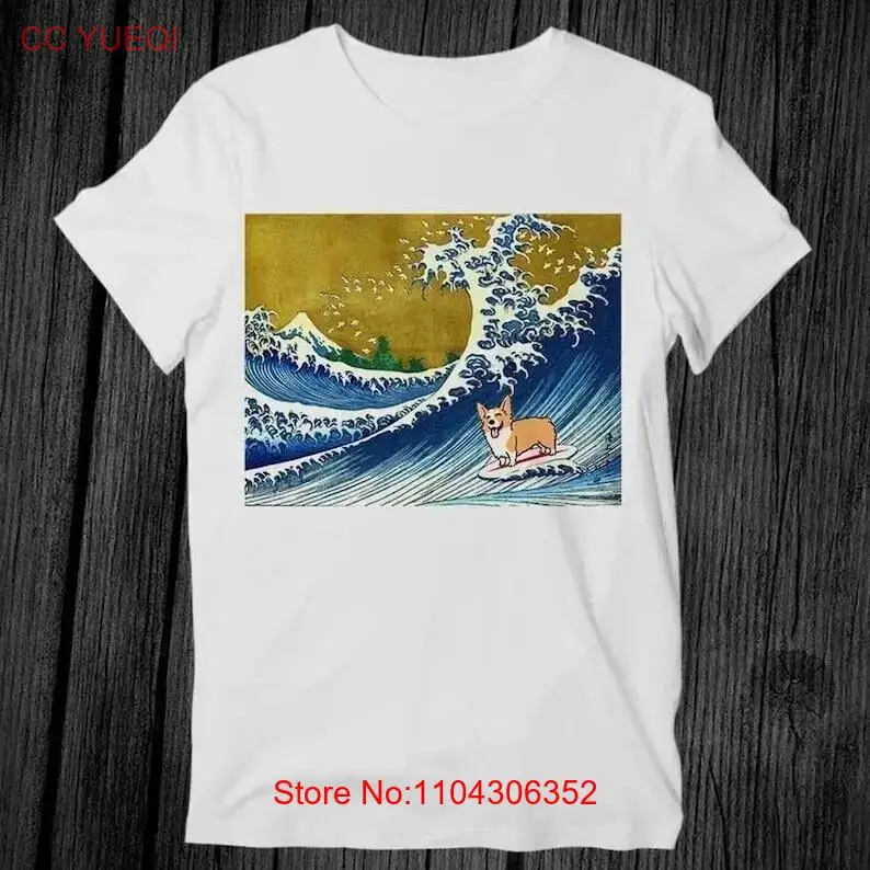 The Great Wave Off Kanagawa Surfing Corgi Dog T Shirt Unisex Adult Mens Womens long or short sleeves