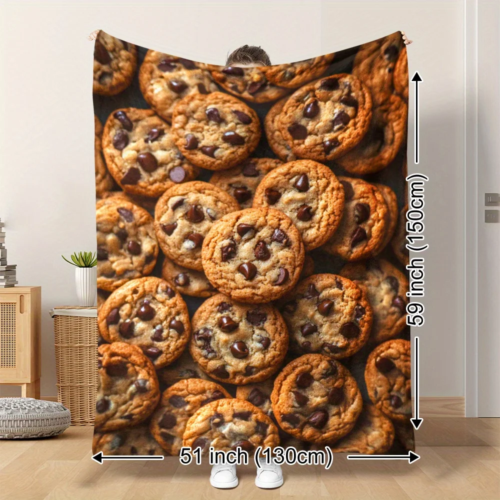 Contemporary Chocolate Chip Cookie Printed Throw Blanket, Soft Warm, for Naps, Camping, Travel, Home & Office Decor