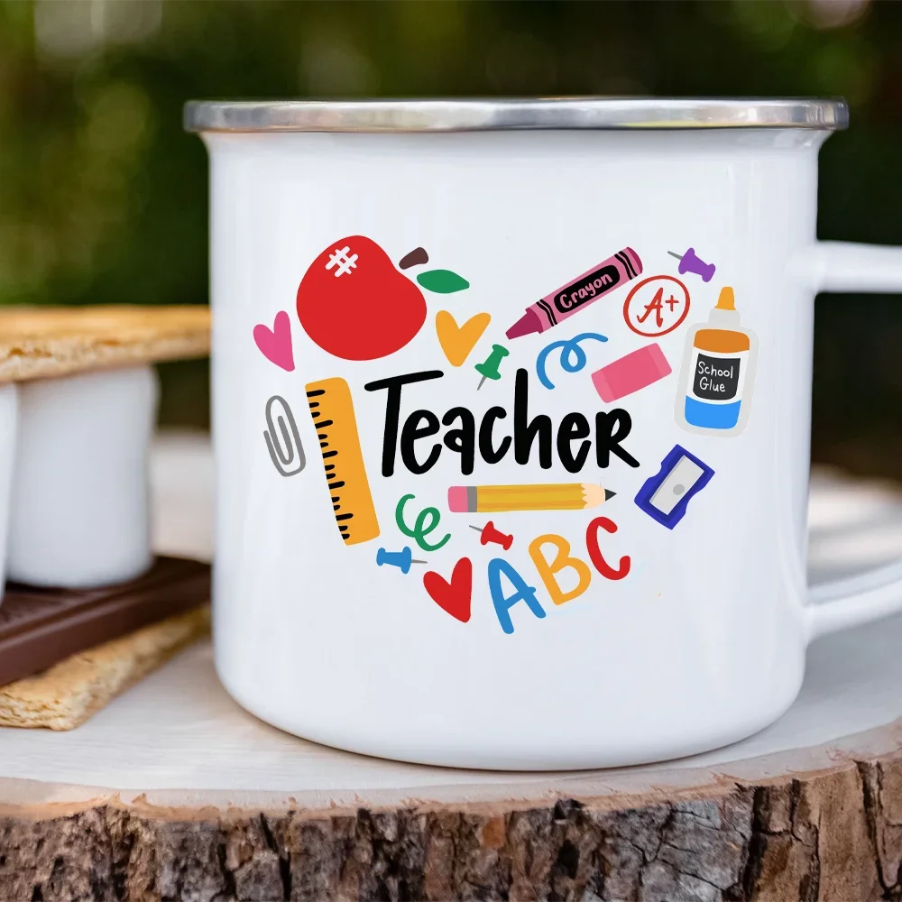 

Teacher's Day Stationery Heart Apple Enamel Mugs Handle Cups Coffee Tea Milk Mugs Bonfire Party Best Gifts for Teacher