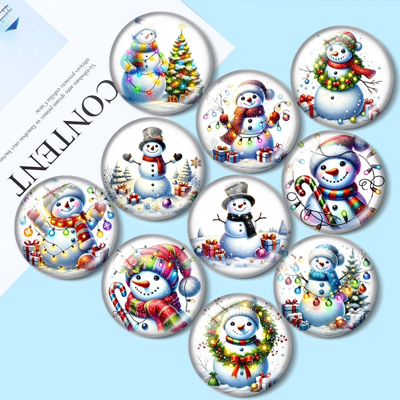 Image of Weihnachtsschneemann 2/18/20/25 mm Glas-Cabochon-Armbandanhänger, Ringe für Schmuck, Demo-Ohrringe, Zubehör für die Schmuckherstellung