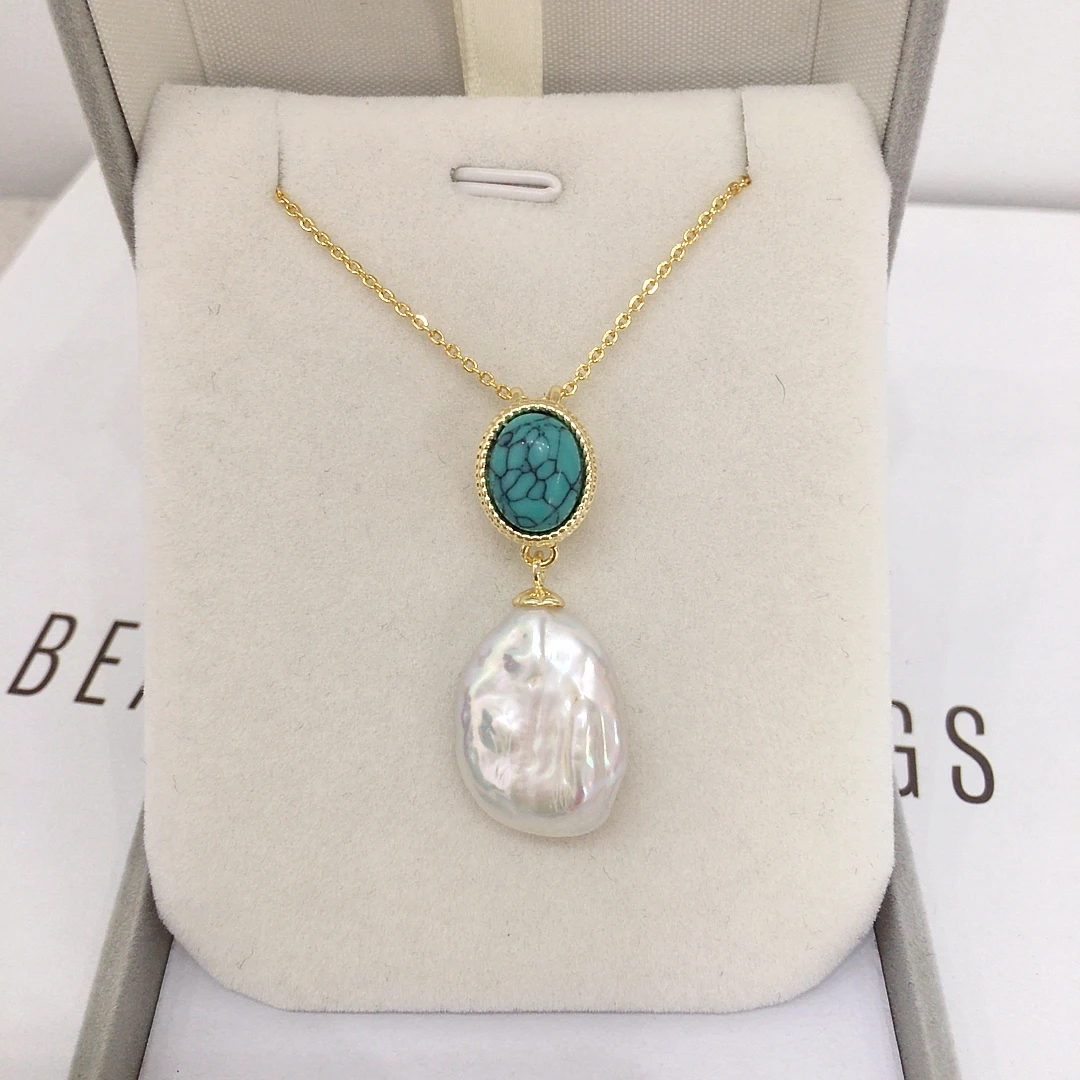 

ZHBORUINI 2024 New Natural Freshwater Pearl Pendant For Women Light Luxury Retro Turquoise Baroque Pearl Necklace Jewelry