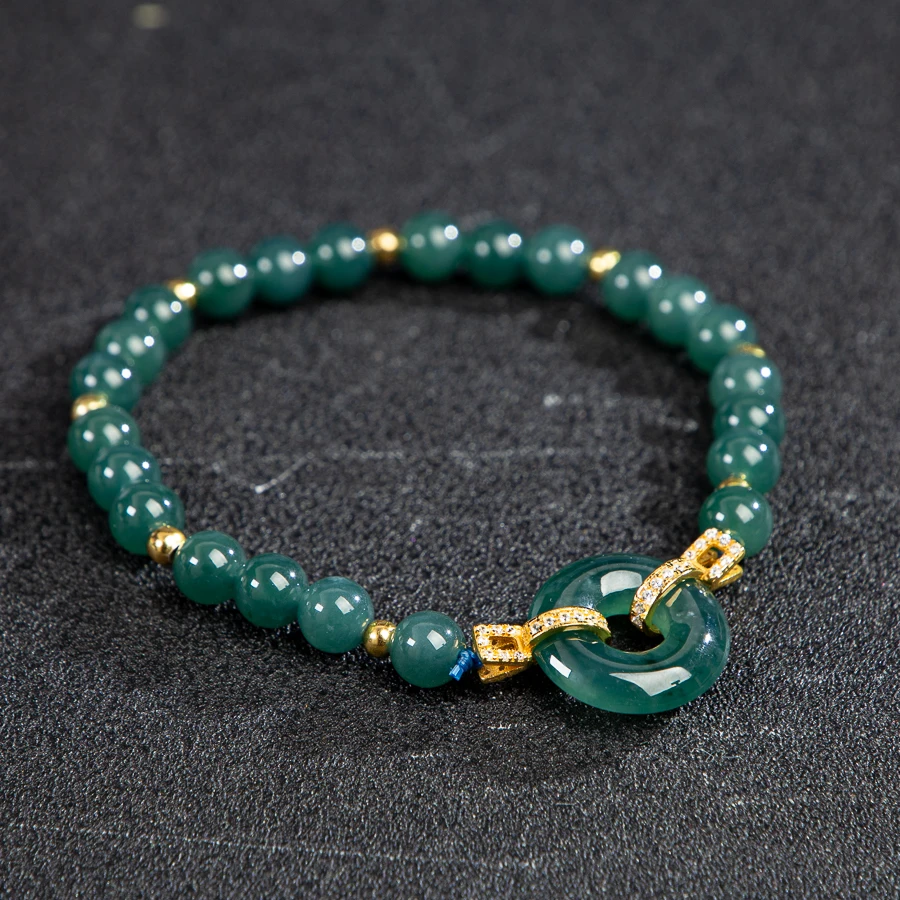 

TIMESWIND Authentic A-type Jade Blue Beaded Safety Buckle S925 Zircon Women Bracelet Fashion Jewelry with Certificate